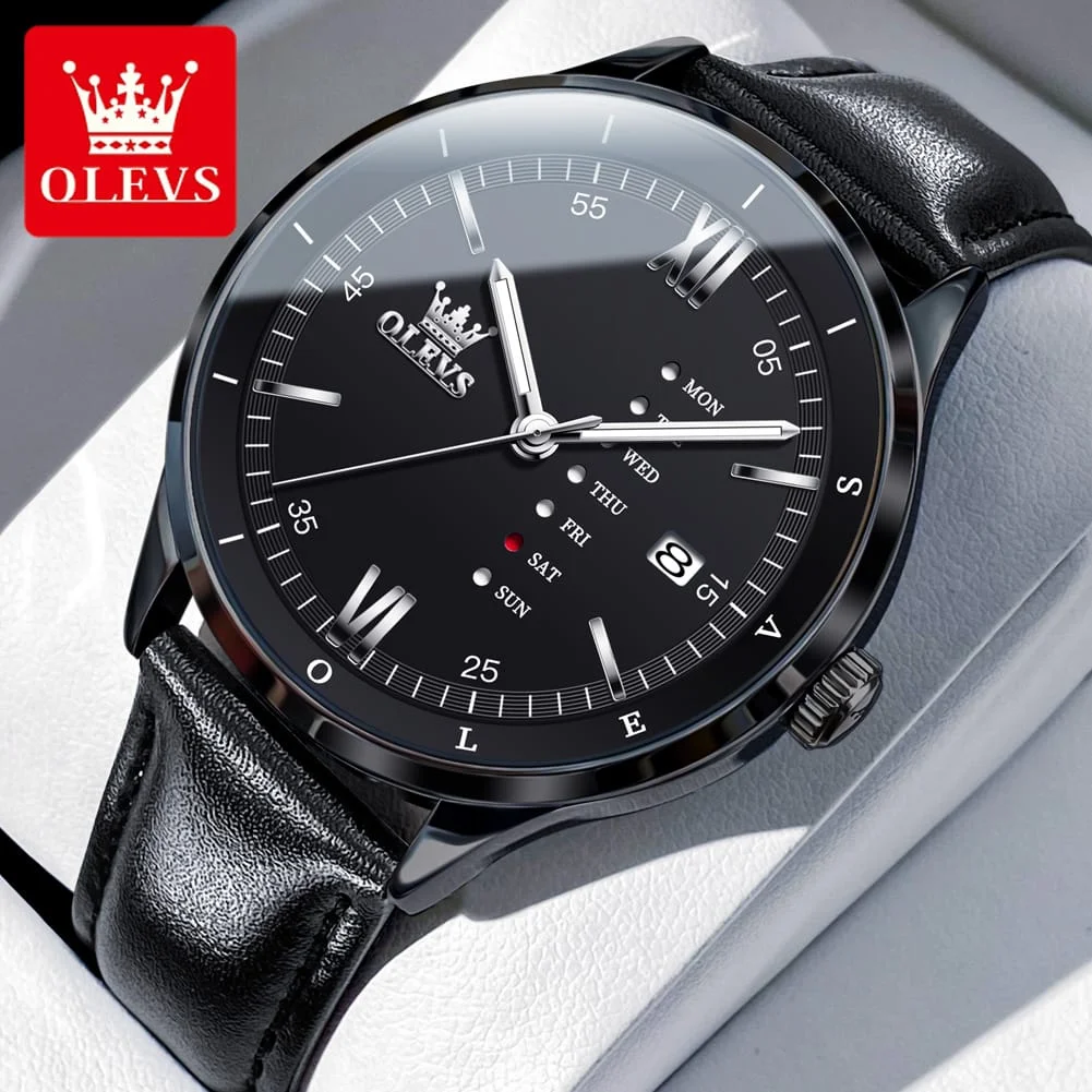 Olevs 2931 New Quartz movement Men's watch luxury fashion leather strap unique style wrist-watche for Men