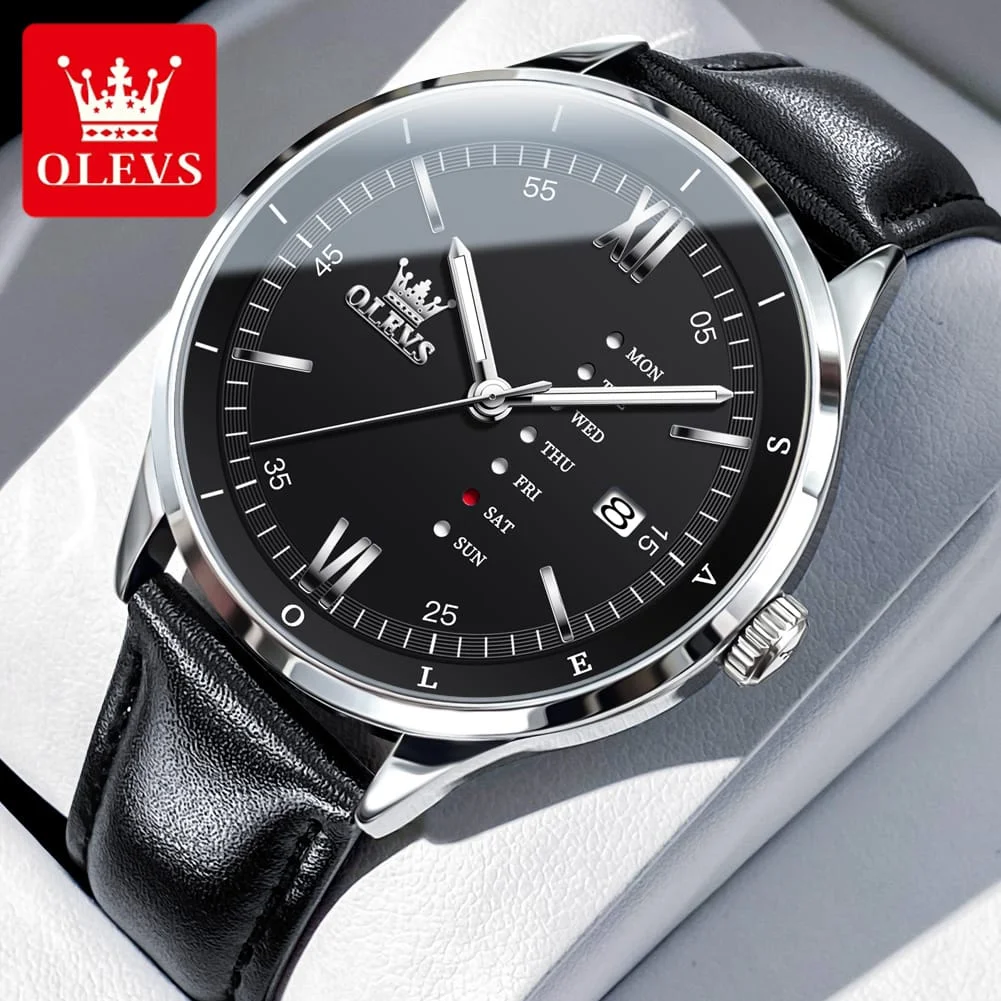 Olevs 2931 New Quartz movement Men's watch luxury fashion leather strap unique style wrist-watche for Men