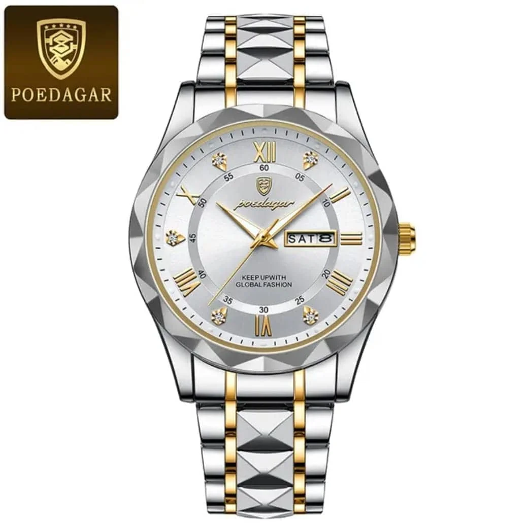 Poedagar 615 Luxury Two-Tone Stainless Steel Waterproof Men’s Watch