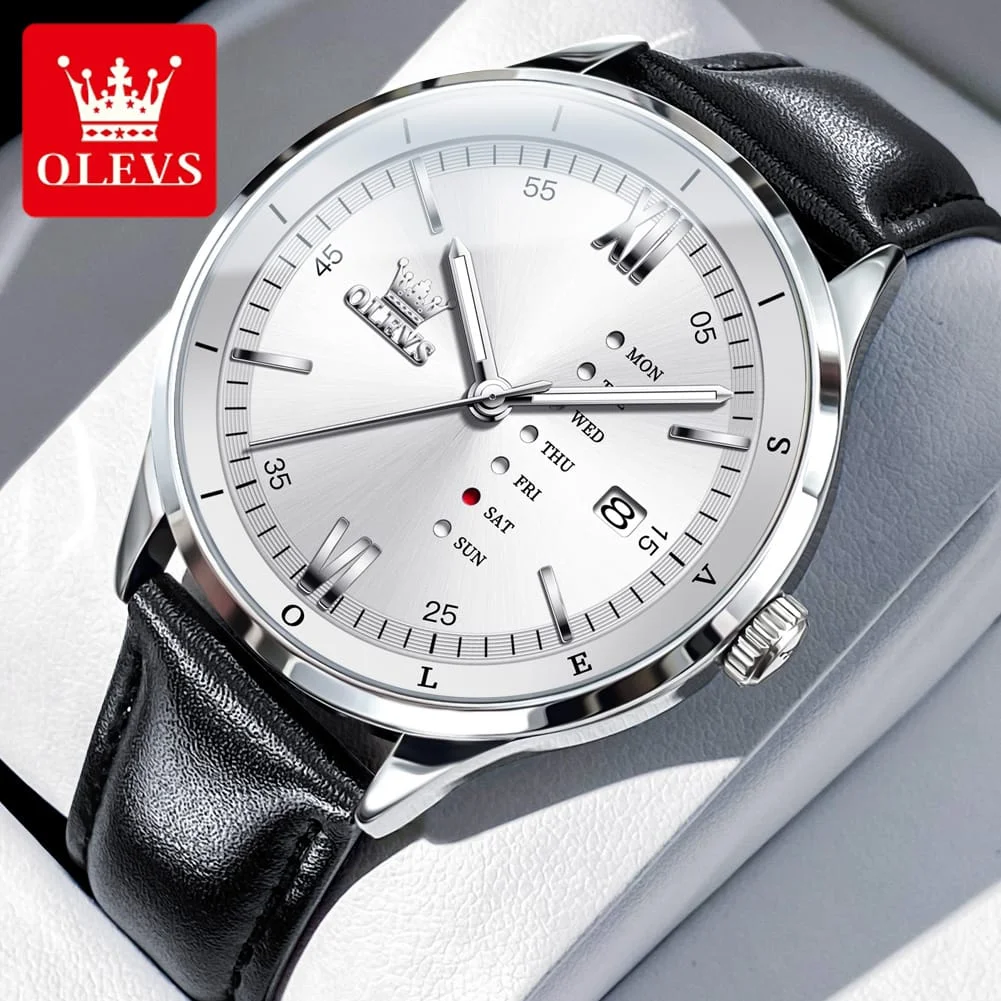 Olevs 2931 New Quartz movement Men's watch luxury fashion leather strap unique style wrist-watche for Men
