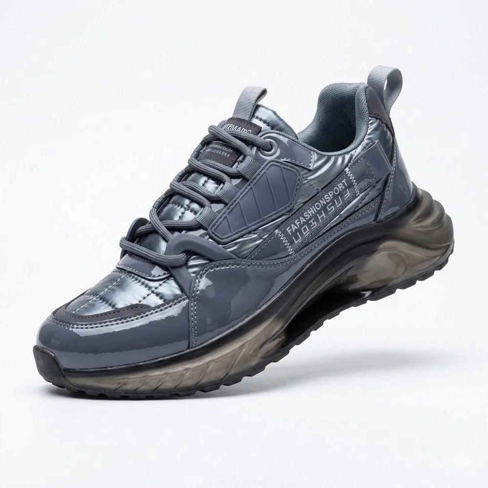 Men’s Glossy Grey Trendy Sneakers