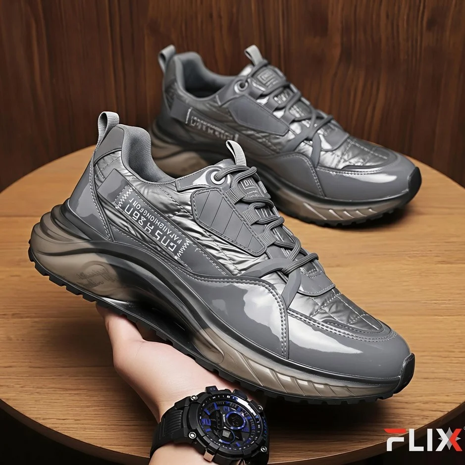 Men’s Glossy Grey Trendy Sneakers