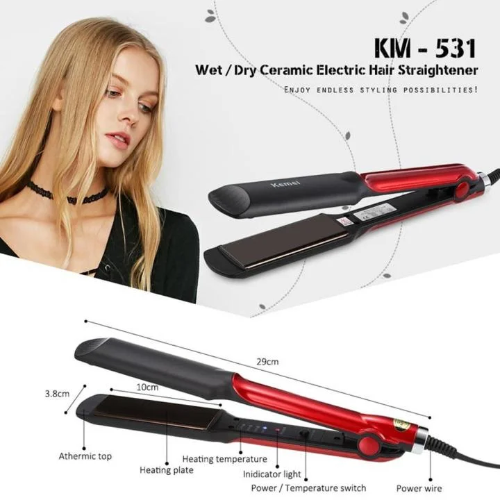 Kemei KM-531 Professional Hair Straightener - Black and Red
