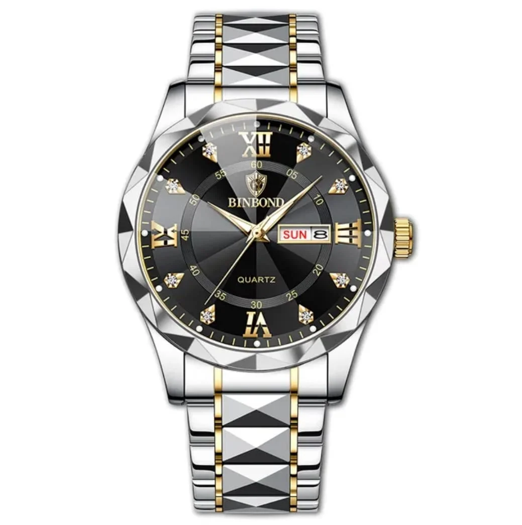 Binbond 2521 Men's Luxury Fashion Stainless Steel Waterproof Quartz Movement Wrist-watch