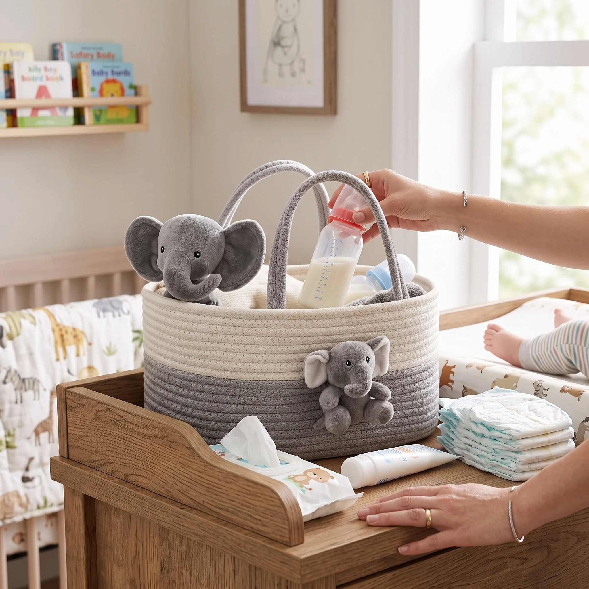 Diaper Basket, Diaper and Bottle Storage Basket