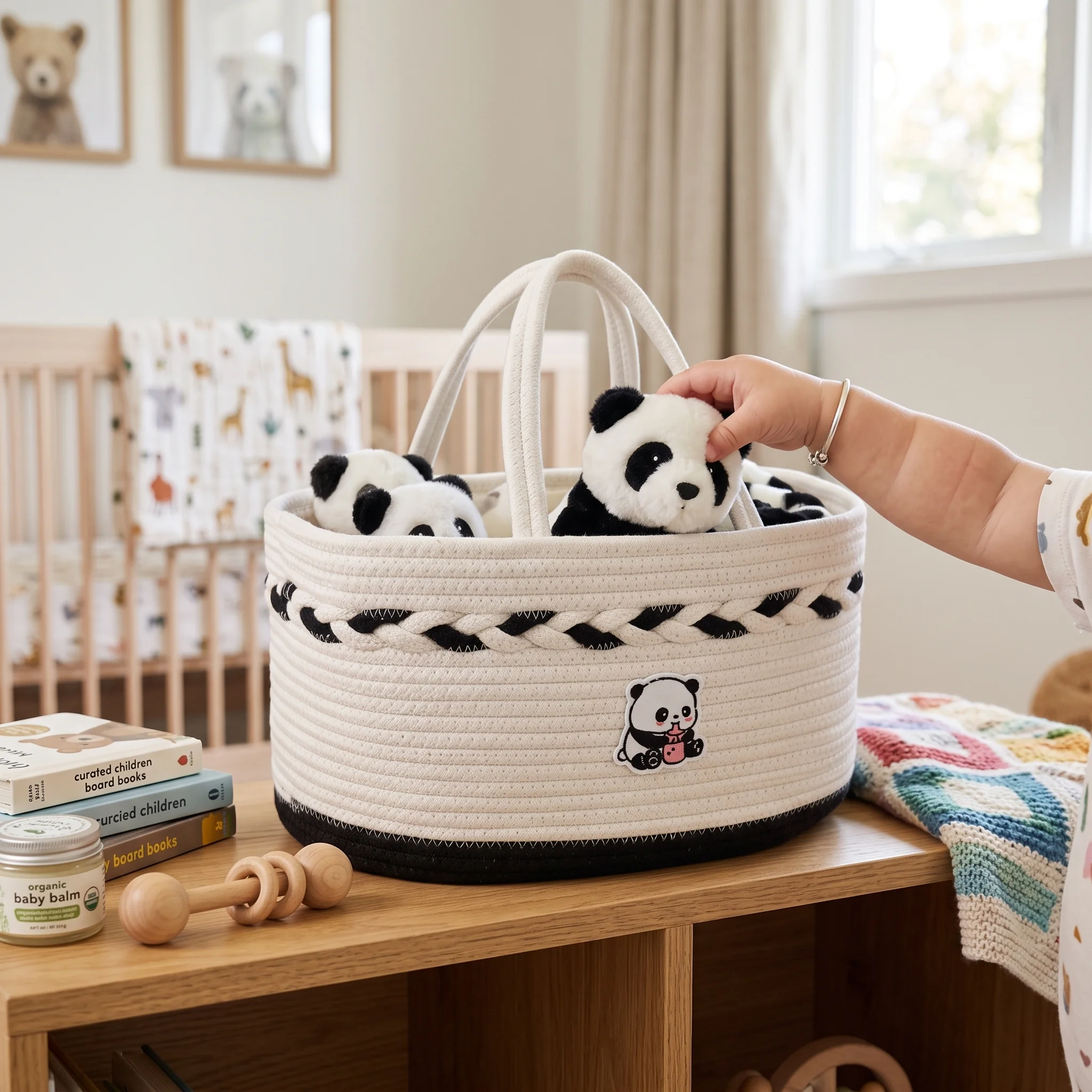 Tote Bag, Detachable Cotton Rope Woven Storage Basket