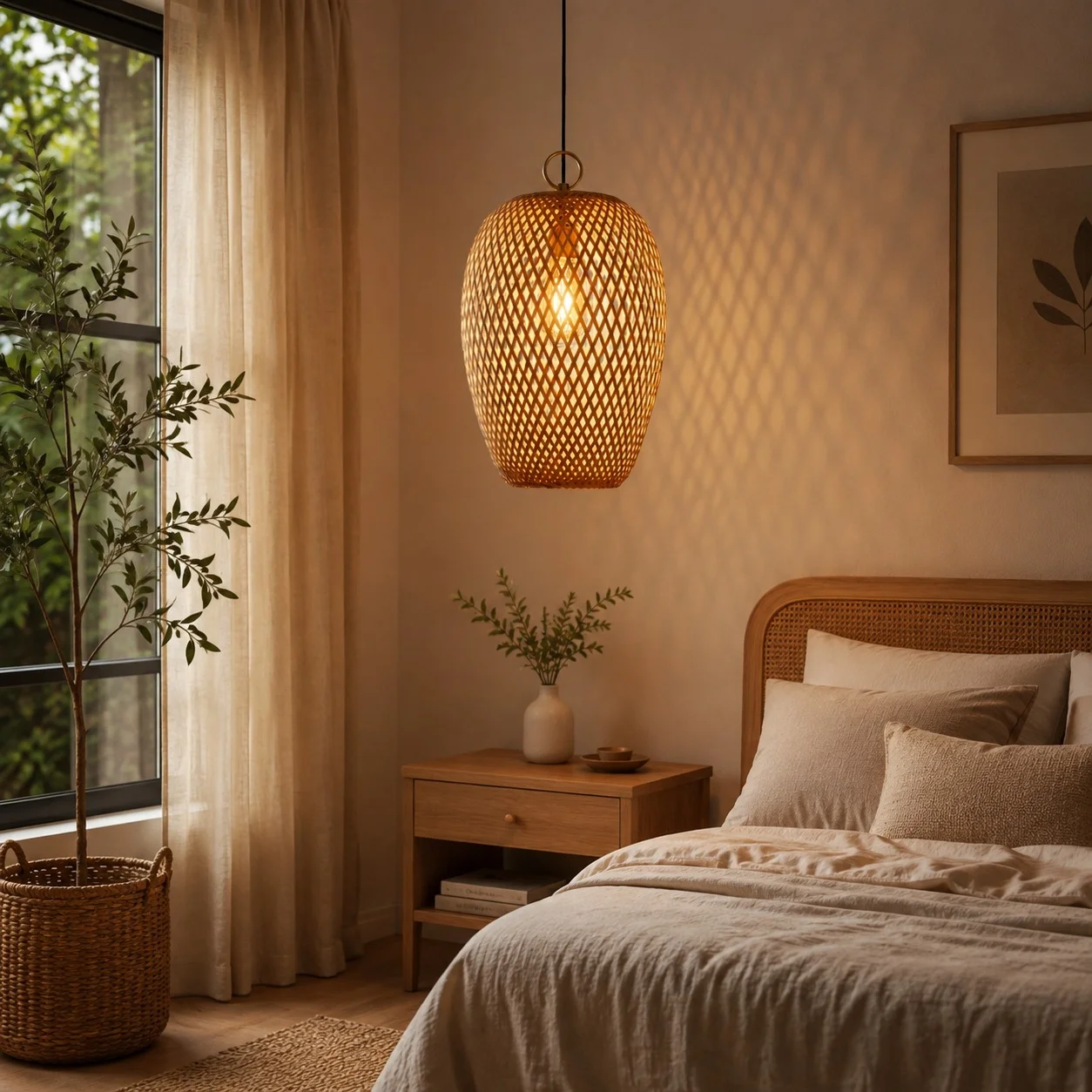 Bamboo Pendant Lamp Natural Rattan Lighting Decor