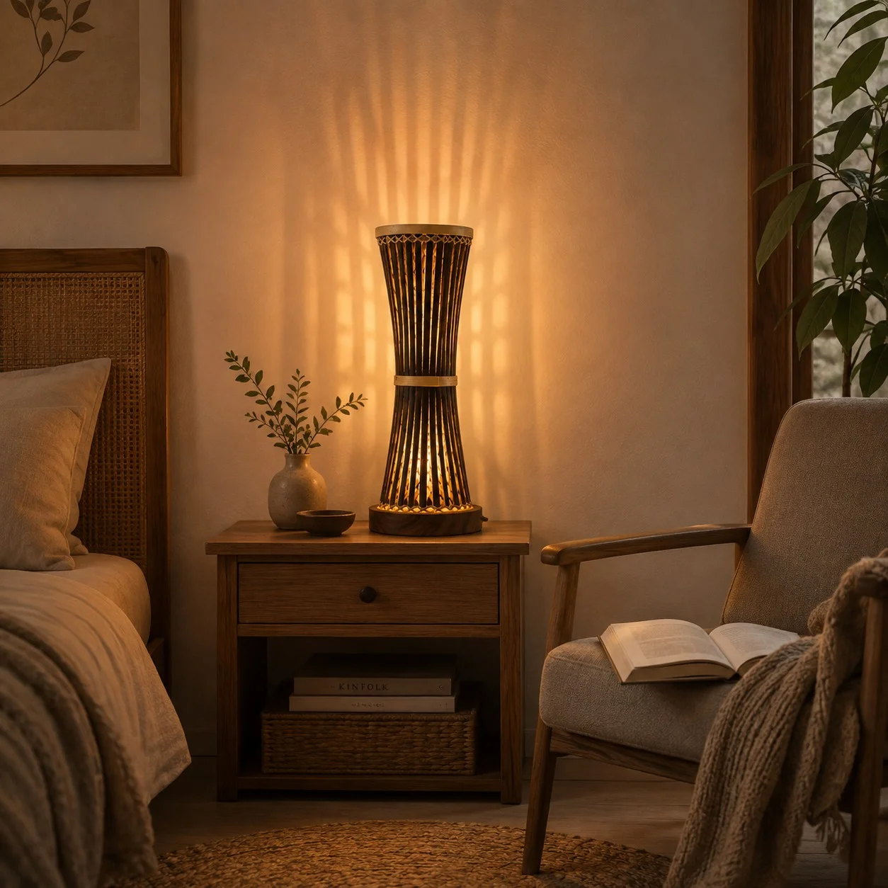Minimalist Bamboo Lamp Shade Handwoven Light Fixture